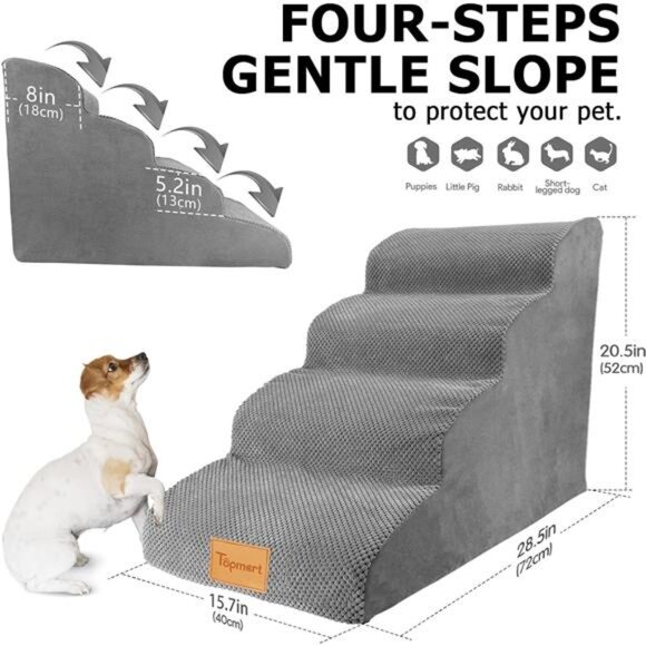 High Density Foam Dog Steps 4 Tiers,Extra Wide Deep Pet Steps,Non-Slip Pet Stair - Picture 2 of 7